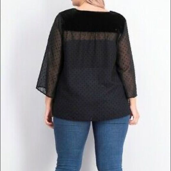 Style & Co Plus Size Swiss-Dot Velvet-Yoke Top Eyelet Black 3X NWT - Picture 2 of 10